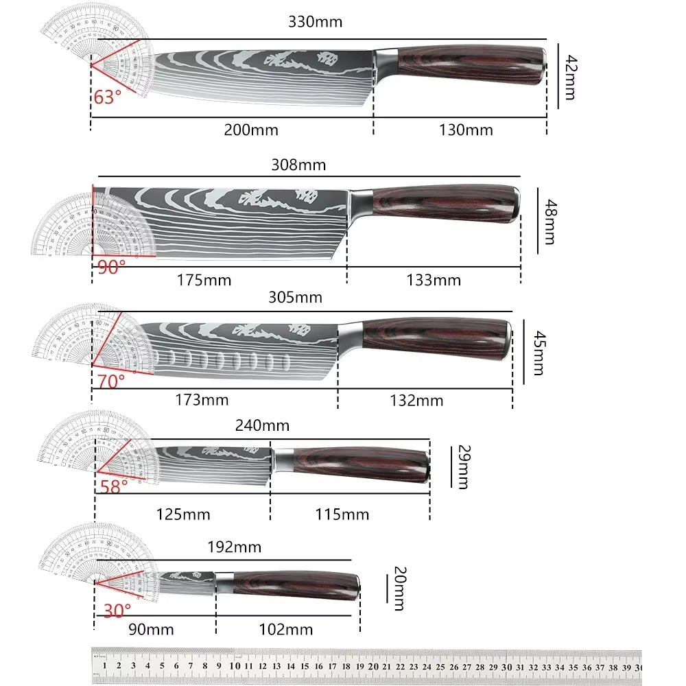 Japanisches Messer Set – Küchenmesser Set aus hochwertigem 7CR17 Kohlenstoffstahl